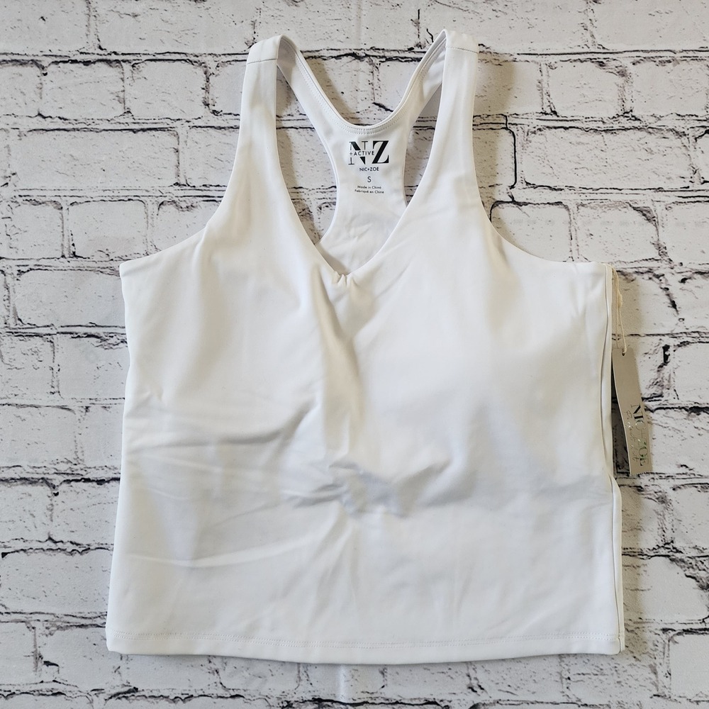 Nic+Zoe Active Women Size S Paper White Racerback Tank Top Built-in Bra